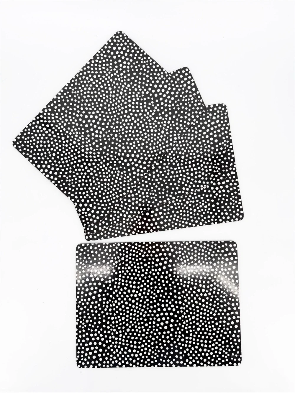 Crate and Barrel Set of 4 Hardmat Hardboard Placemats Kinzey Black Polka Dot